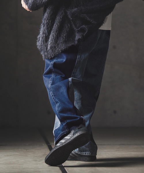 mp13874-Denim wide-leg trousers-Reconstructed design- デニムパンツ