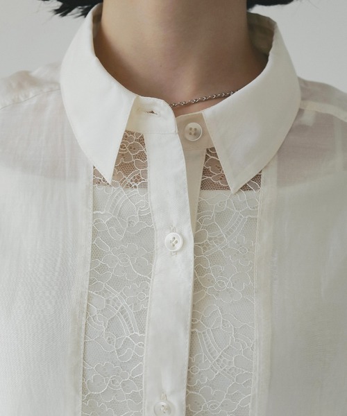 EIMY ISTOIRE（エイミーイストワール）の「レースコンビシアーシャツ（シャツ/ブラウス・レディース・ライトイエロー/サックスブルー/ホワイト・F）」の9枚目の写真