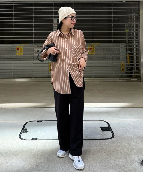 DISCOAT(ディスコート)の「【迷ったらコレ! /ユニセックス】ランダムストライプフリンジオーバーシャツ(シャツ/ブラウス・レディース・ベージュ/サックスブルー/キャメル・FREE)」の13枚目の写真