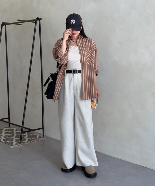 DISCOAT(ディスコート)の「【迷ったらコレ! /ユニセックス】ランダムストライプフリンジオーバーシャツ(シャツ/ブラウス・レディース・ベージュ/サックスブルー/キャメル・FREE)」の14枚目の写真