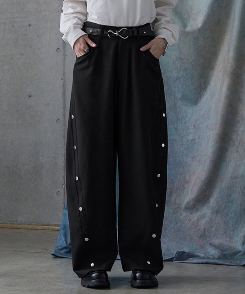 SERACE】Wide drape TR studs curve slacks / ワイドドレープTR