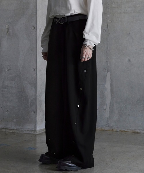 SERACE】Wide drape TR studs curve slacks / ワイドドレープTR
