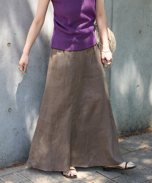 B.C STOCK（ベーセーストック）の「《追加8》手洗い可 / フレンチリネンギャザースカート（スカート・レディース・ブルー/カーキ/ホワイト/ブラックミックス・FREE）」の3枚目の写真