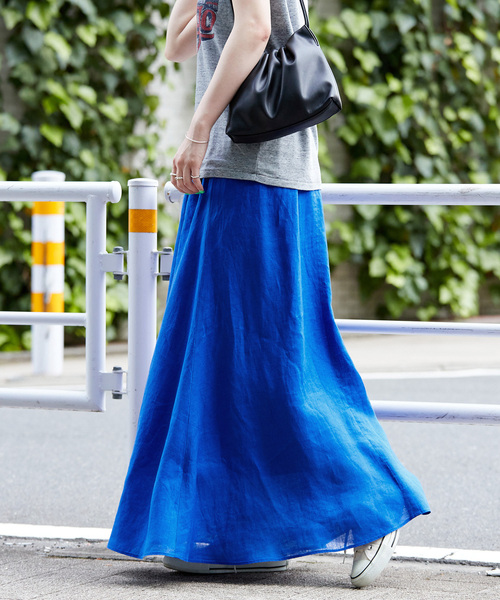 B.C STOCK（ベーセーストック）の「《追加8》手洗い可 / フレンチリネンギャザースカート（スカート・レディース・ブルー/カーキ/ホワイト/ブラックミックス・FREE）」の4枚目の写真