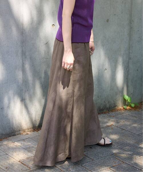 B.C STOCK（ベーセーストック）の「《追加8》手洗い可 / フレンチリネンギャザースカート（スカート・レディース・ブルー/カーキ/ホワイト/ブラックミックス・FREE）」の5枚目の写真