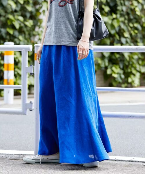 B.C STOCK（ベーセーストック）の「《追加8》手洗い可 / フレンチリネンギャザースカート（スカート・レディース・ブルー/カーキ/ホワイト/ブラックミックス・FREE）」の12枚目の写真