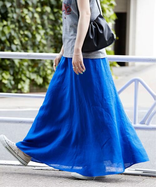 B.C STOCK（ベーセーストック）の「《追加8》手洗い可 / フレンチリネンギャザースカート（スカート・レディース・ブルー/カーキ/ホワイト/ブラックミックス・FREE）」の14枚目の写真