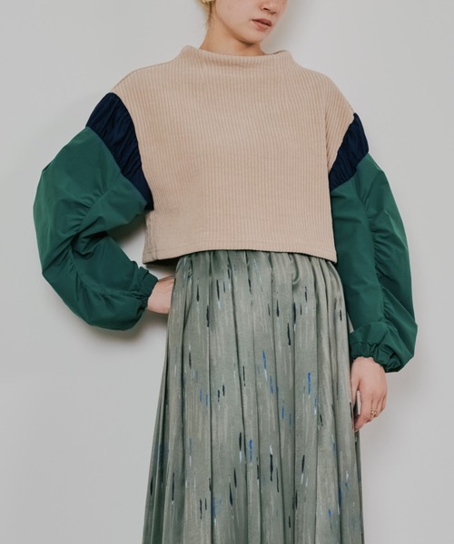 TEVALT（ヴァレット）の「MA-1 スリーブコーデュロイライクニットソー（ニット/セーター・レディース・ベージュ/オレンジ/チャコールグレー・38）」の3枚目の写真