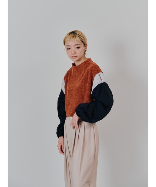 TEVALT（ヴァレット）の「MA-1 スリーブコーデュロイライクニットソー（ニット/セーター・レディース・ベージュ/オレンジ/チャコールグレー・38）」の7枚目の写真
