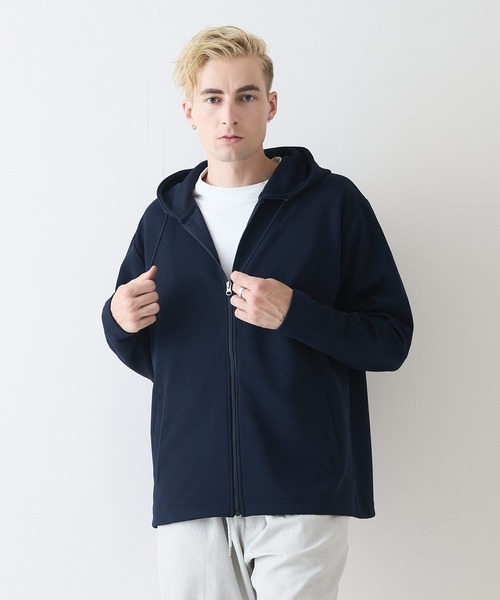 Blue Standard (ブルースタンダード)の「【Blue Standard/ブルースタンダード】ドライリップル フルジップパーカー 吸水速乾 ストレッチ イージーケア さらさら快適 日焼け対策 冷房対策(パーカー・メンズ・ブラック/ネイビー/ライトグレー・MEDIUM/X-LARGE/LARGE)」の8枚目の写真