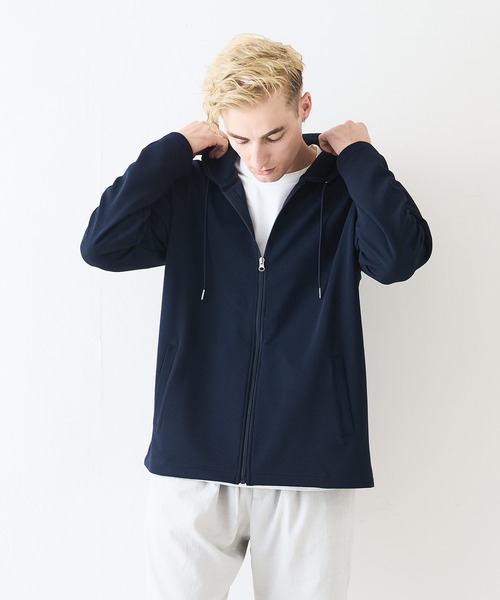 Blue Standard (ブルースタンダード)の「【Blue Standard/ブルースタンダード】ドライリップル フルジップパーカー 吸水速乾 ストレッチ イージーケア さらさら快適 日焼け対策 冷房対策(パーカー・メンズ・ブラック/ネイビー/ライトグレー・MEDIUM/X-LARGE/LARGE)」の7枚目の写真