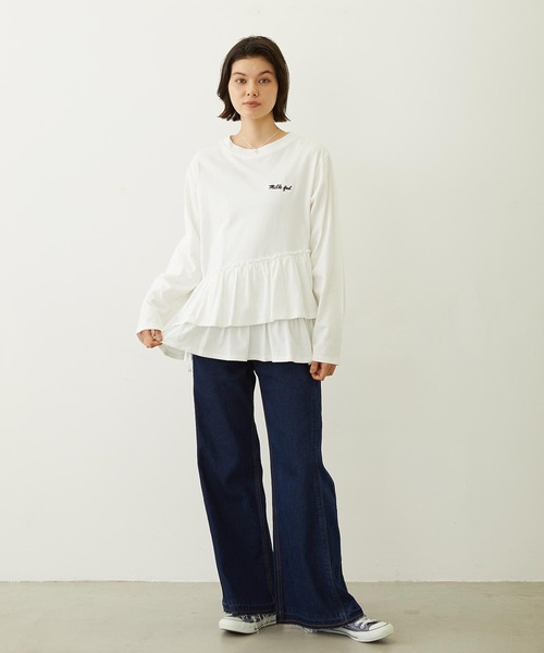 MILKFED.(ミルクフェド)の「ASYMMETRIC FRILL TOP(Tシャツ/カットソー・レディース・ブラック/ライトピンク/ホワイト・ONE SIZE)」の6枚目の写真