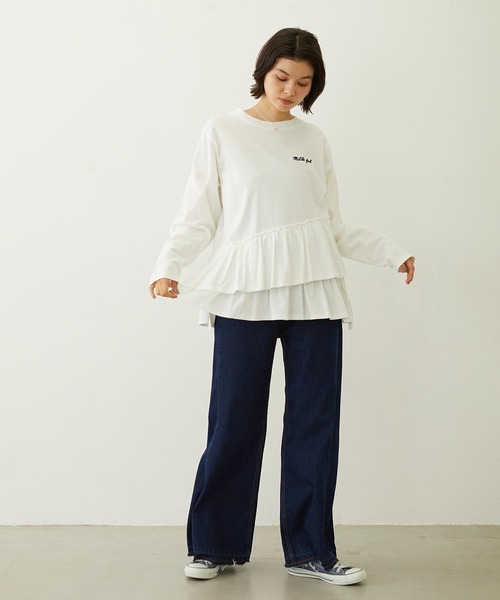 MILKFED.(ミルクフェド)の「ASYMMETRIC FRILL TOP(Tシャツ/カットソー・レディース・ブラック/ライトピンク/ホワイト・ONE SIZE)」の7枚目の写真