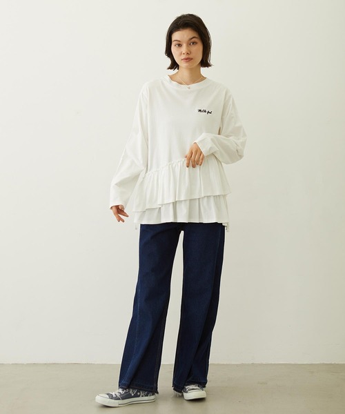 MILKFED.(ミルクフェド)の「ASYMMETRIC FRILL TOP(Tシャツ/カットソー・レディース・ブラック/ライトピンク/ホワイト・ONE SIZE)」の8枚目の写真