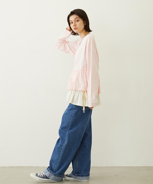MILKFED.(ミルクフェド)の「ASYMMETRIC FRILL TOP(Tシャツ/カットソー・レディース・ブラック/ライトピンク/ホワイト・ONE SIZE)」の16枚目の写真