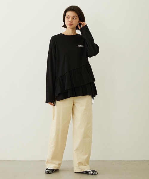 MILKFED.(ミルクフェド)の「ASYMMETRIC FRILL TOP(Tシャツ/カットソー・レディース・ブラック/ライトピンク/ホワイト・ONE SIZE)」の20枚目の写真
