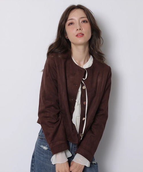 スエードノーカラージャケット（その他アウター）｜Apuweiser