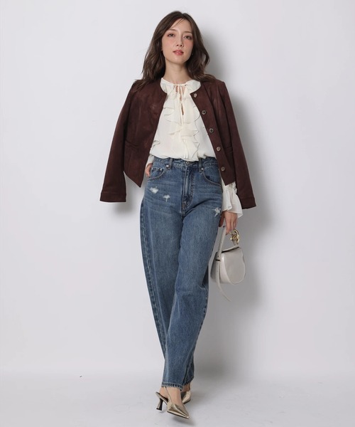 スエードノーカラージャケット（その他アウター）｜Apuweiser