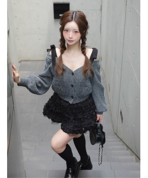 ショルダーリボンVネックニットトップス（ニット/セーター）｜Darich