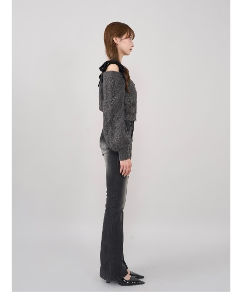 ショルダーリボンVネックニットトップス（ニット/セーター