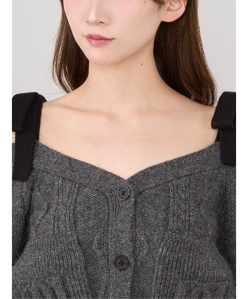 Darich ダーリッチ　ショルダーリボンVネックニットトップス　ベージュ　新品 ダーリッチ Darich ショルダーリボンVネックニットトップス