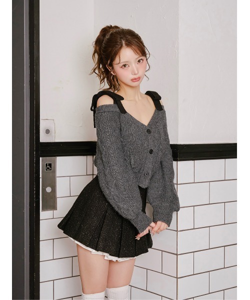 ショルダーリボンVネックニットトップス（ニット/セーター）｜Darich