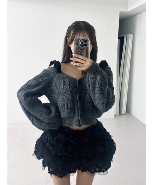 ショルダーリボンVネックニットトップス（ニット/セーター）｜Darich