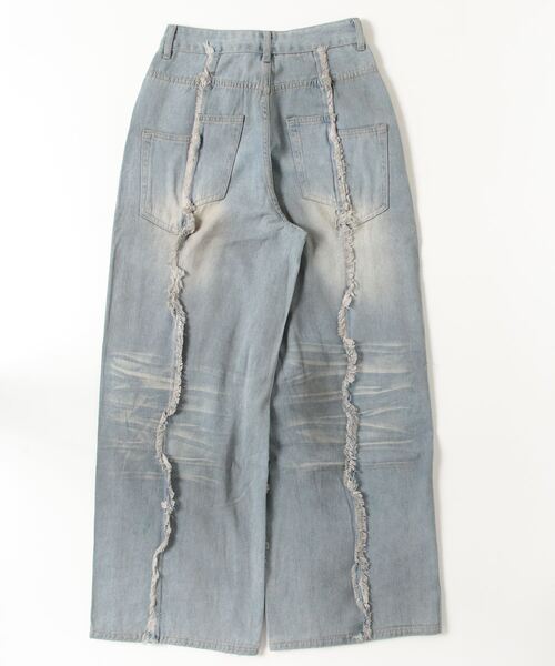 セール】ペイントウォッシュ加工フリンジデニム（デニムパンツ