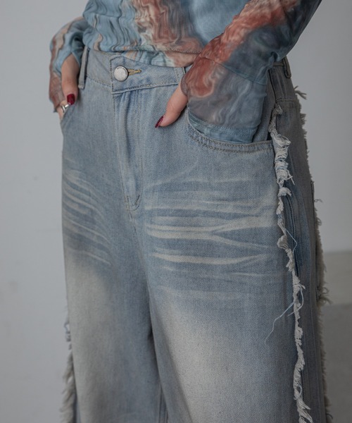 ペイントウォッシュ加工フリンジデニム（デニムパンツ）｜VACANCY