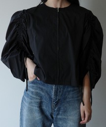 MANOF DRAWSTRING SLEEVE SHORT BLOUSE