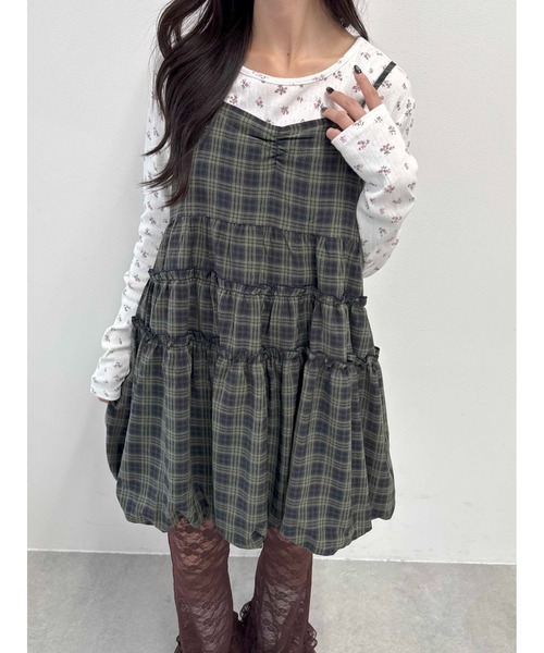 WC(ダブル シー)の「バルーンチェックミニキャミワンピース(ワンピース・レディース・ブラック/グリーン・FREE)」の13枚目の写真