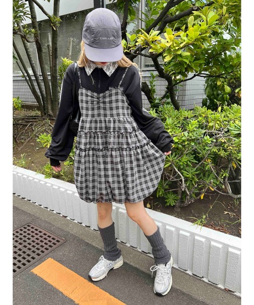 WC(ダブル シー)の「バルーンチェックミニキャミワンピース(ワンピース・レディース・ブラック/グリーン・FREE)」の7枚目の写真