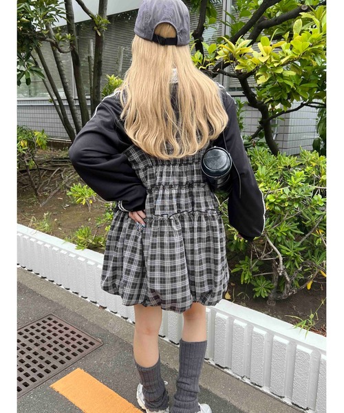 WC(ダブル シー)の「バルーンチェックミニキャミワンピース(ワンピース・レディース・ブラック/グリーン・FREE)」の9枚目の写真