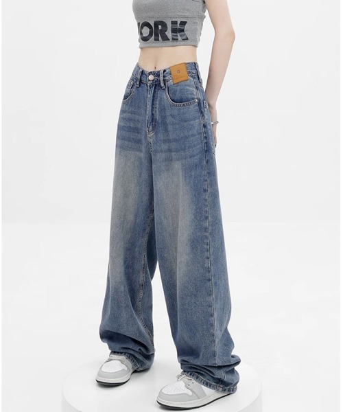 Miniministore(ミニミニストア)の「ワイドデニムパンツビンテージジーンズ美脚(デニムパンツ・レディース・インディゴブルー/ブラック・M/XL/S/L)」の1枚目の写真