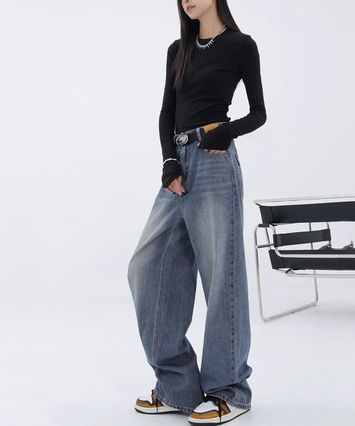 Miniministore(ミニミニストア)の「ワイドデニムパンツビンテージジーンズ美脚(デニムパンツ・レディース・インディゴブルー/ブラック・M/XL/S/L)」の10枚目の写真