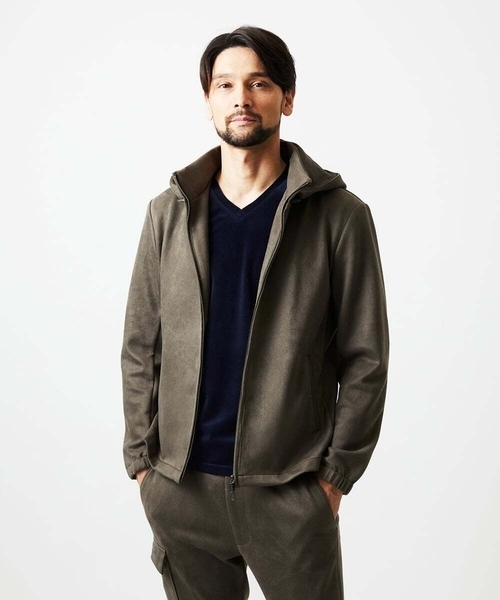 MICHEL KLEIN HOMME (ミッシェルクランオム)の「【セットアップ】スエード調パーカーブルゾン(ブルゾン・メンズ・ブラック/カーキ・MEDIUM/LARGE/X-LARGE)」の2枚目の写真