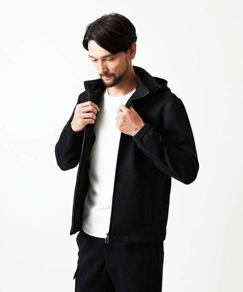 MICHEL KLEIN HOMME (ミッシェルクランオム)の「【セットアップ】スエード調パーカーブルゾン(ブルゾン・メンズ・ブラック/カーキ・MEDIUM/LARGE/X-LARGE)」の1枚目の写真