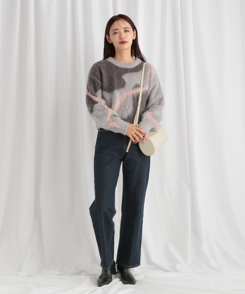 mysty woman(ミスティウーマン)の「【WEB限定】ニュアンスラインジャガードニットプルオーバー 494923(ニット/セーター・レディース・オフホワイト/ライトグレー/ライトブラウン・FREE)」の5枚目の写真