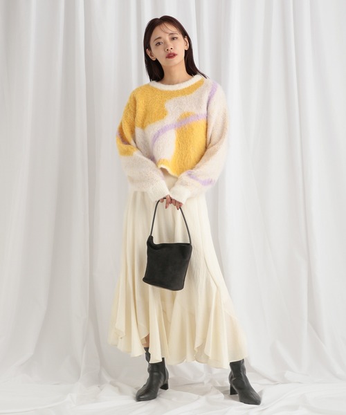 mysty woman(ミスティウーマン)の「【WEB限定】ニュアンスラインジャガードニットプルオーバー 494923(ニット/セーター・レディース・オフホワイト/ライトグレー/ライトブラウン・FREE)」の6枚目の写真