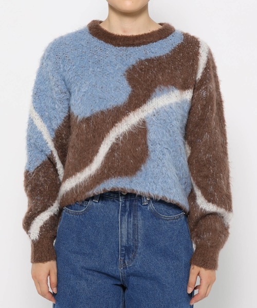 mysty woman(ミスティウーマン)の「【WEB限定】ニュアンスラインジャガードニットプルオーバー 494923(ニット/セーター・レディース・オフホワイト/ライトグレー/ライトブラウン・FREE)」の7枚目の写真