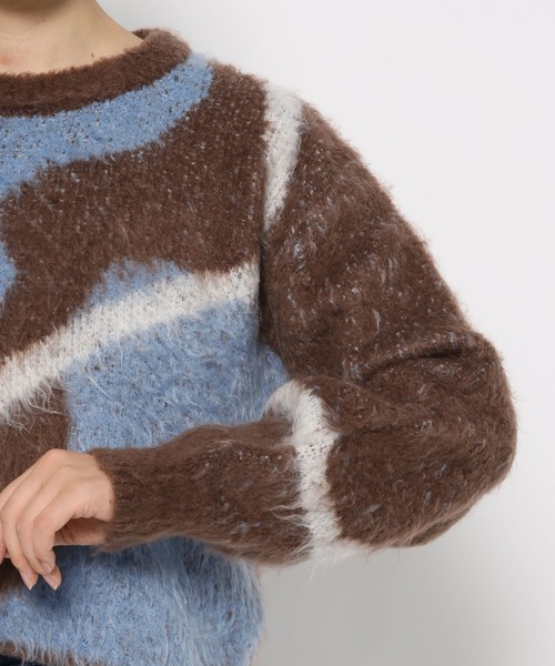 mysty woman(ミスティウーマン)の「【WEB限定】ニュアンスラインジャガードニットプルオーバー 494923(ニット/セーター・レディース・オフホワイト/ライトグレー/ライトブラウン・FREE)」の12枚目の写真