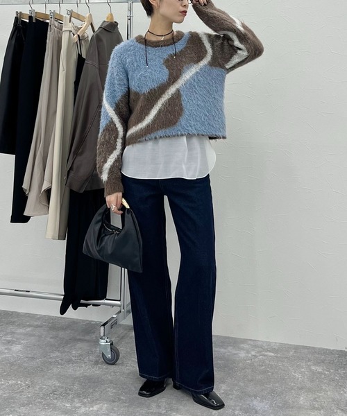 mysty woman(ミスティウーマン)の「【WEB限定】ニュアンスラインジャガードニットプルオーバー 494923(ニット/セーター・レディース・オフホワイト/ライトグレー/ライトブラウン・FREE)」の18枚目の写真