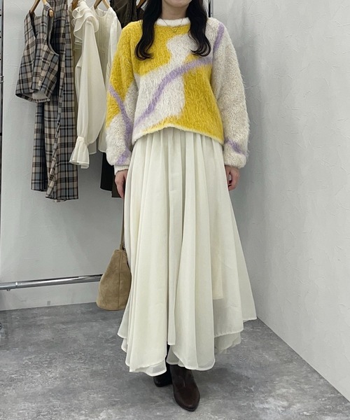 mysty woman(ミスティウーマン)の「【WEB限定】ニュアンスラインジャガードニットプルオーバー 494923(ニット/セーター・レディース・オフホワイト/ライトグレー/ライトブラウン・FREE)」の20枚目の写真