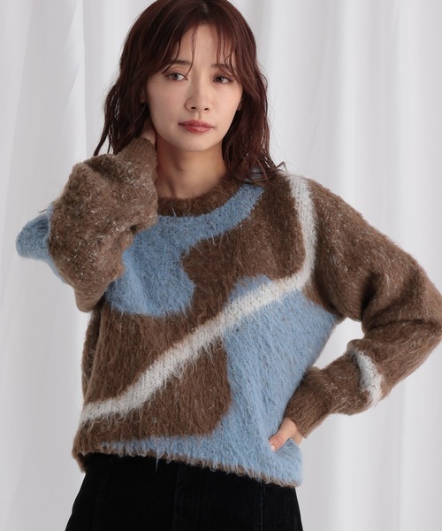 mysty woman(ミスティウーマン)の「【WEB限定】ニュアンスラインジャガードニットプルオーバー 494923(ニット/セーター・レディース・オフホワイト/ライトグレー/ライトブラウン・FREE)」の21枚目の写真