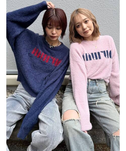 MURUA（ムルーア）の「【ZOZO限定】ラウンドロゴシャギーニット（ニット/セーター・レディース・ブラック/アイボリー/グレー/ピンク/ネイビー・FREE）」の6枚目の写真