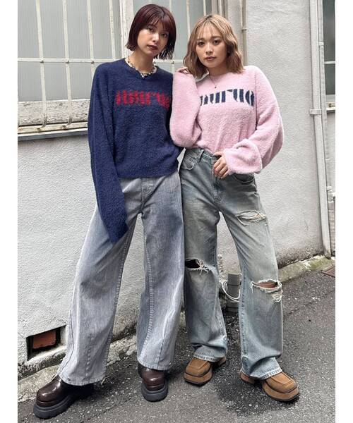 MURUA（ムルーア）の「【ZOZO限定】ラウンドロゴシャギーニット（ニット/セーター・レディース・ブラック/アイボリー/グレー/ピンク/ネイビー・FREE）」の7枚目の写真