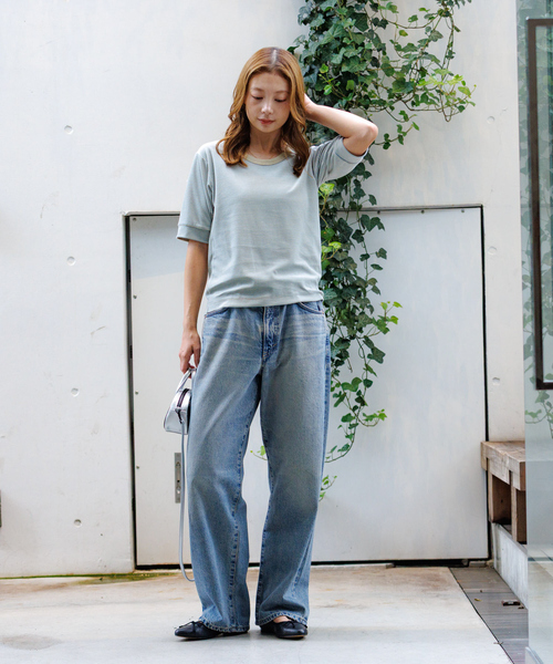 Rouge vif la cle（ルージュヴィフラクレ）の「【Le Melange/ル・メランジュ】ベロアボーダーTシャツ/#8541007/ボーダー/ベロア【WEB限定】（Tシャツ/カットソー・レディース・ブラウン/サックスブルー/レッド・フリー）」の7枚目の写真