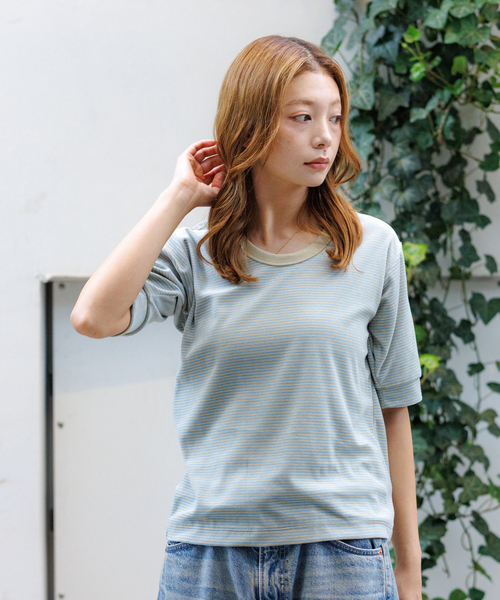 Rouge vif la cle（ルージュヴィフラクレ）の「【Le Melange/ル・メランジュ】ベロアボーダーTシャツ/#8541007/ボーダー/ベロア【WEB限定】（Tシャツ/カットソー・レディース・ブラウン/サックスブルー/レッド・フリー）」の9枚目の写真