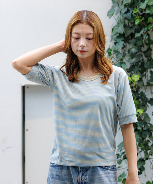 Rouge vif la cle（ルージュヴィフラクレ）の「【Le Melange/ル・メランジュ】ベロアボーダーTシャツ/#8541007/ボーダー/ベロア【WEB限定】（Tシャツ/カットソー・レディース・ブラウン/サックスブルー/レッド・フリー）」の10枚目の写真