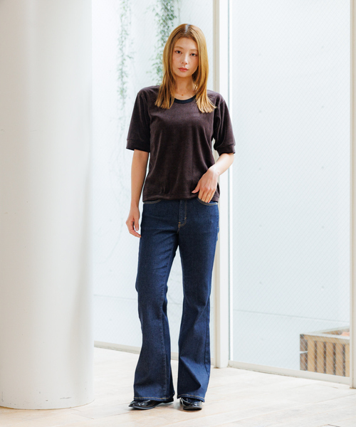 Rouge vif la cle（ルージュヴィフラクレ）の「【Le Melange/ル・メランジュ】ベロアボーダーTシャツ/#8541007/ボーダー/ベロア【WEB限定】（Tシャツ/カットソー・レディース・ブラウン/サックスブルー/レッド・フリー）」の11枚目の写真